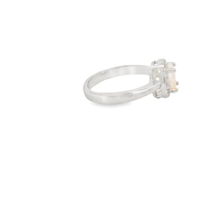 White Lab Opal Oval 7x5mm Cubic Zirconia Sterling Silver Ring