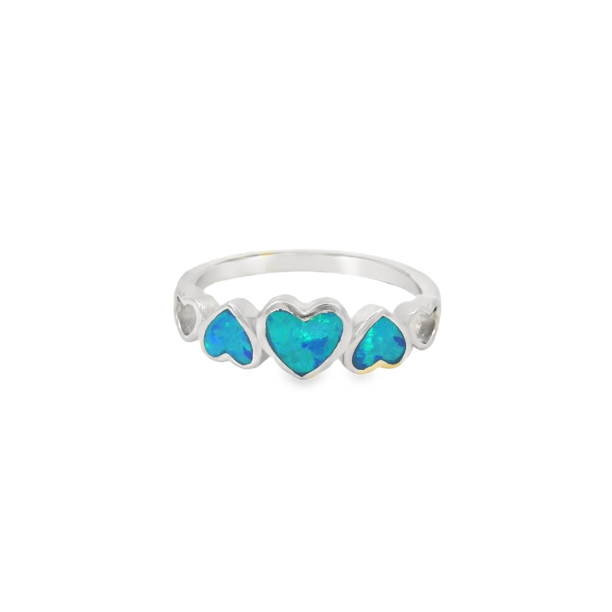 Blue lab opal hearts sterling silver ring