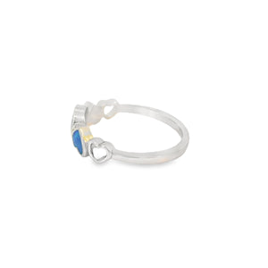 Blue lab opal hearts sterling silver ring