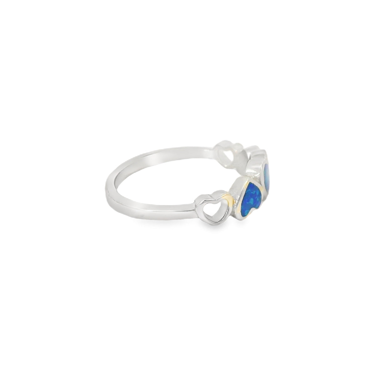 Blue lab opal hearts sterling silver ring