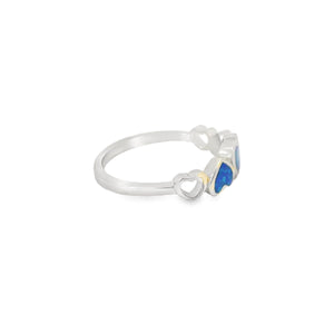 Blue lab opal hearts sterling silver ring