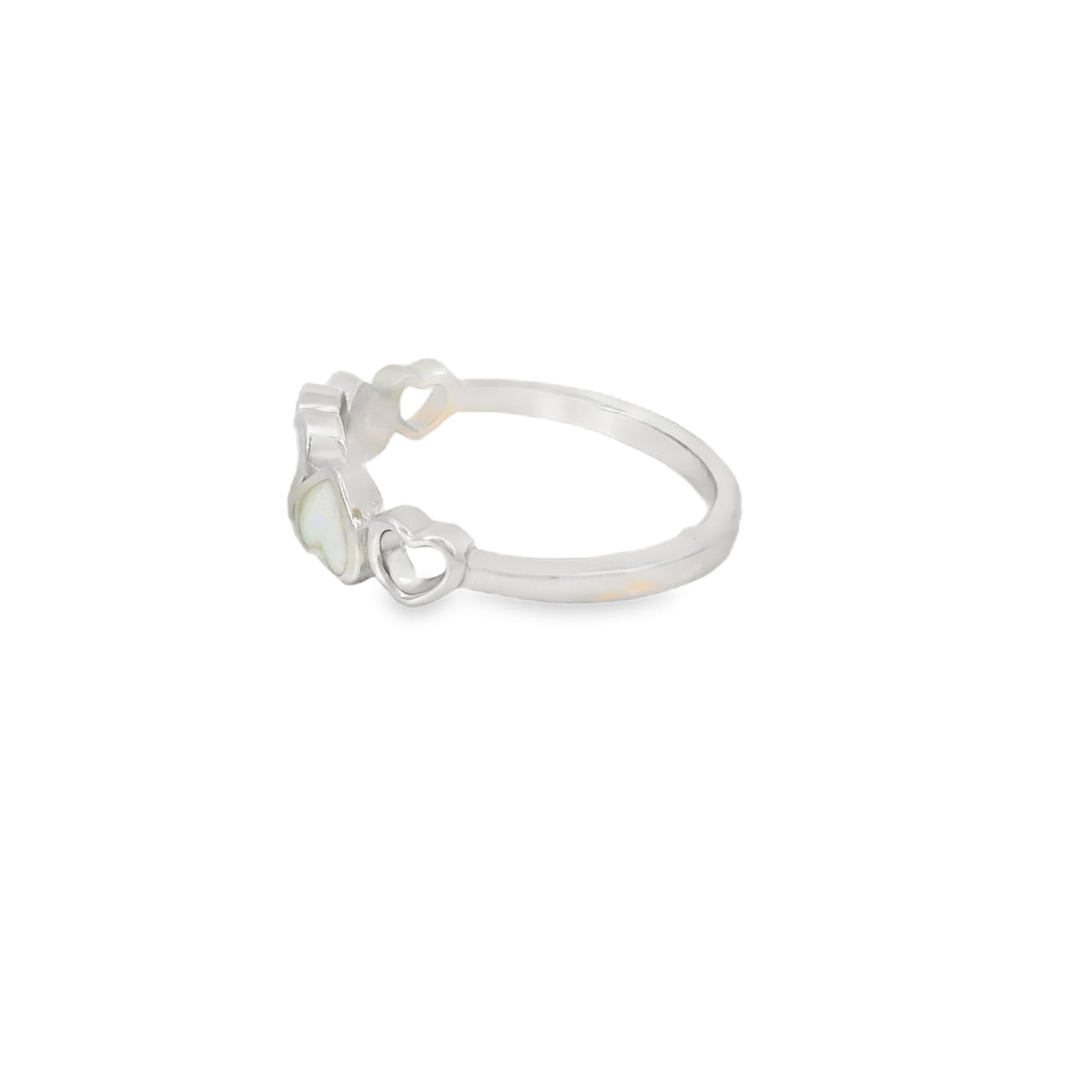 White lab opal hearts sterling silver ring