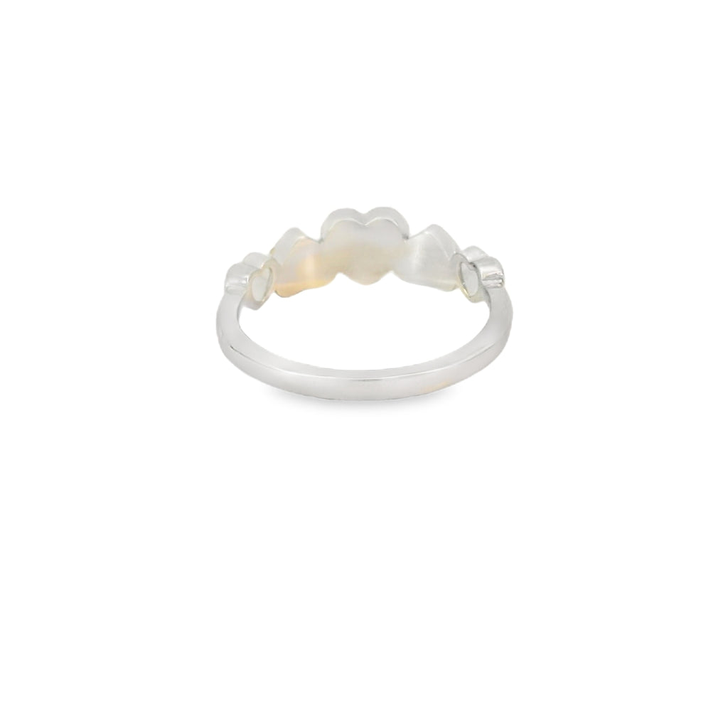 White lab opal hearts sterling silver ring