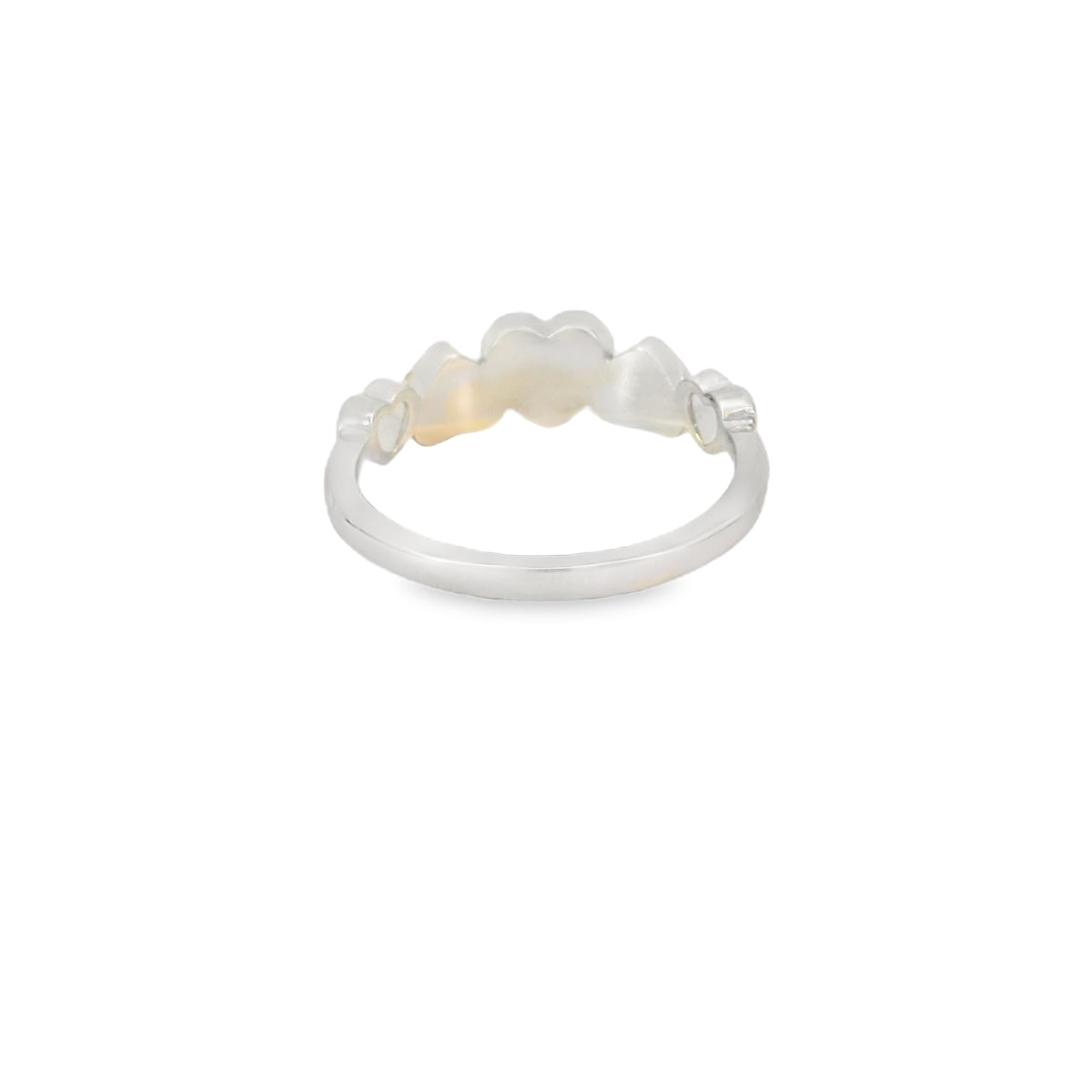 White lab opal hearts sterling silver ring