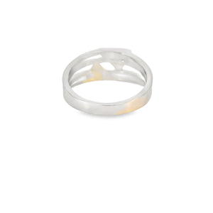 Two blue triangle lab opal sterling silver ring