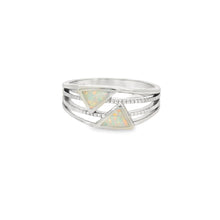Load image into Gallery viewer, Two white triangles lab opal sterling silver ring