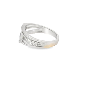 Two white triangles lab opal sterling silver ring