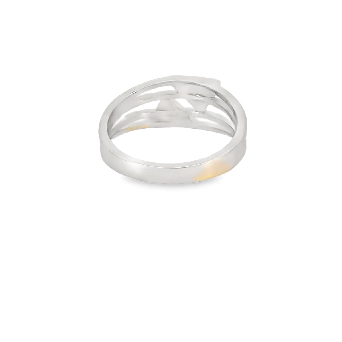 Two white triangles lab opal sterling silver ring