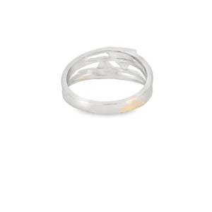Two white triangles lab opal sterling silver ring