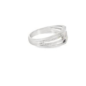 Two white triangles lab opal sterling silver ring