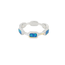 Load image into Gallery viewer, Lab opal blue rectangles sterling silver ring