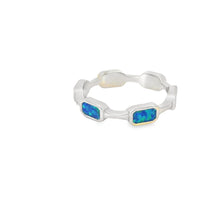 Load image into Gallery viewer, Lab opal blue rectangles sterling silver ring