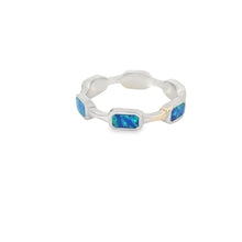 Load image into Gallery viewer, Lab opal blue rectangles sterling silver ring