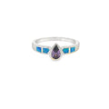 Blue Lab Opal Purple Tear Drop Cubic Zirconia Ring
