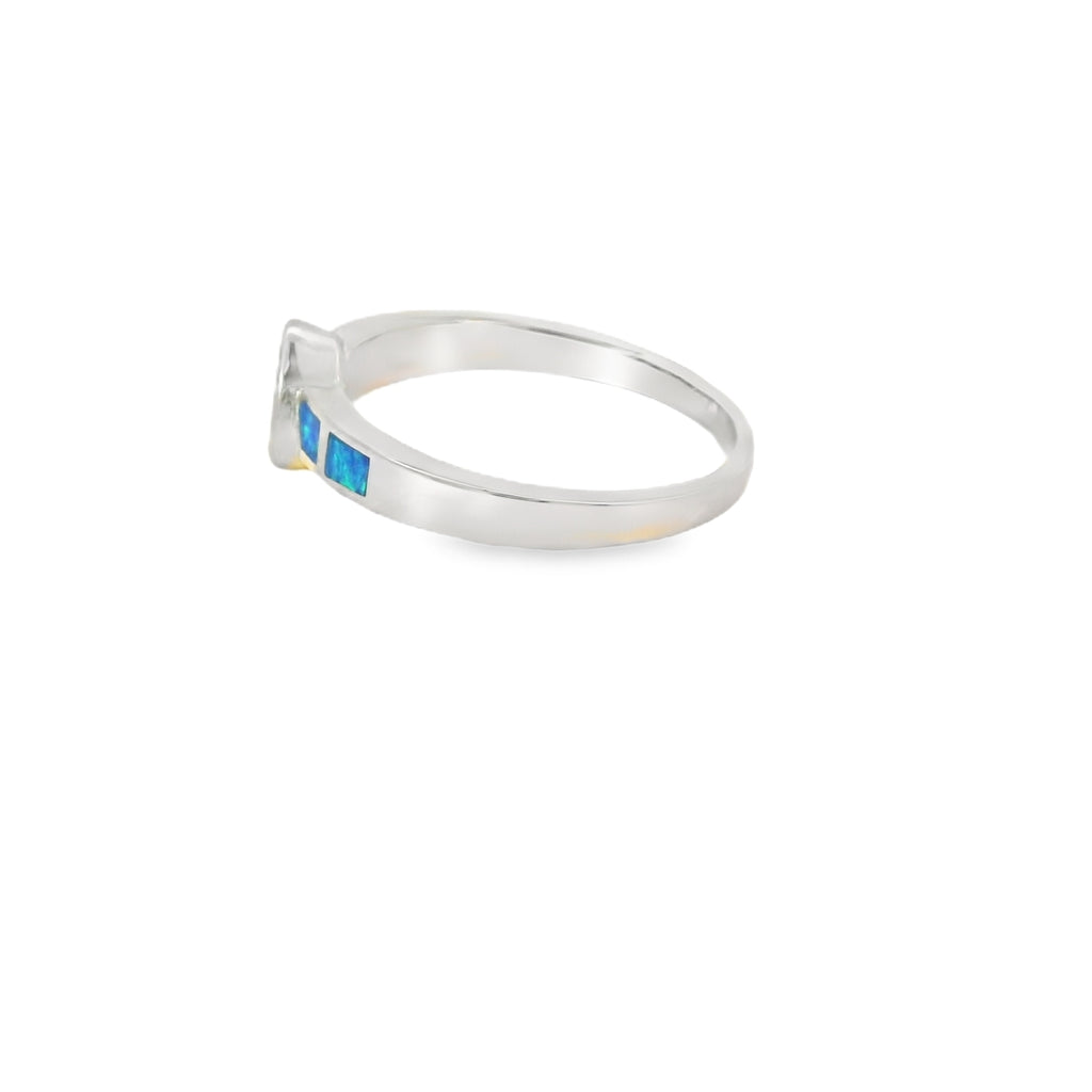 Blue Lab Opal Purple Tear Drop Cubic Zirconia Ring