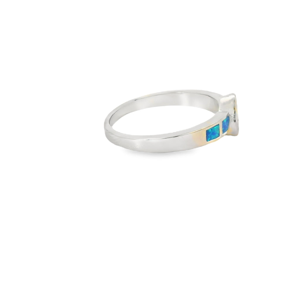 Blue Lab Opal Purple Tear Drop Cubic Zirconia Ring