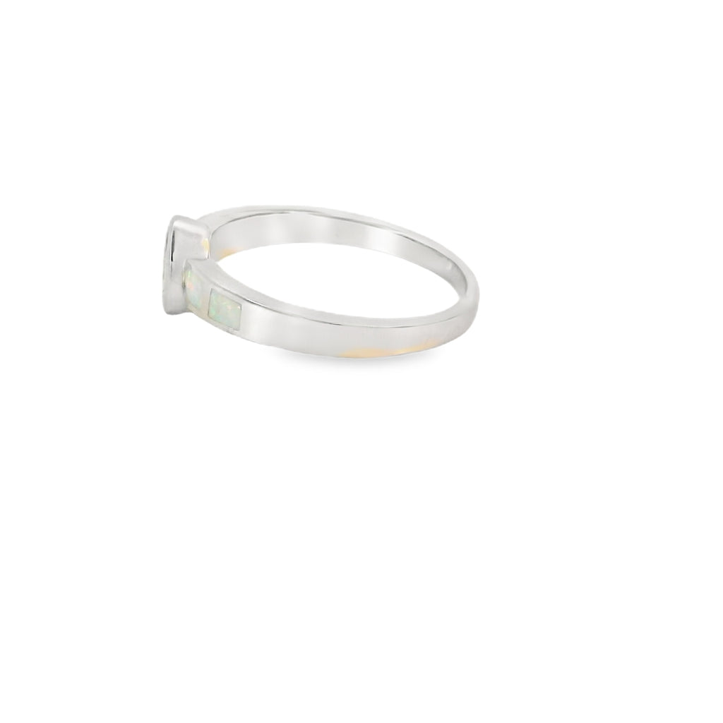 White Lab Opal Purple Tear Drop Cubic Zirconia Ring