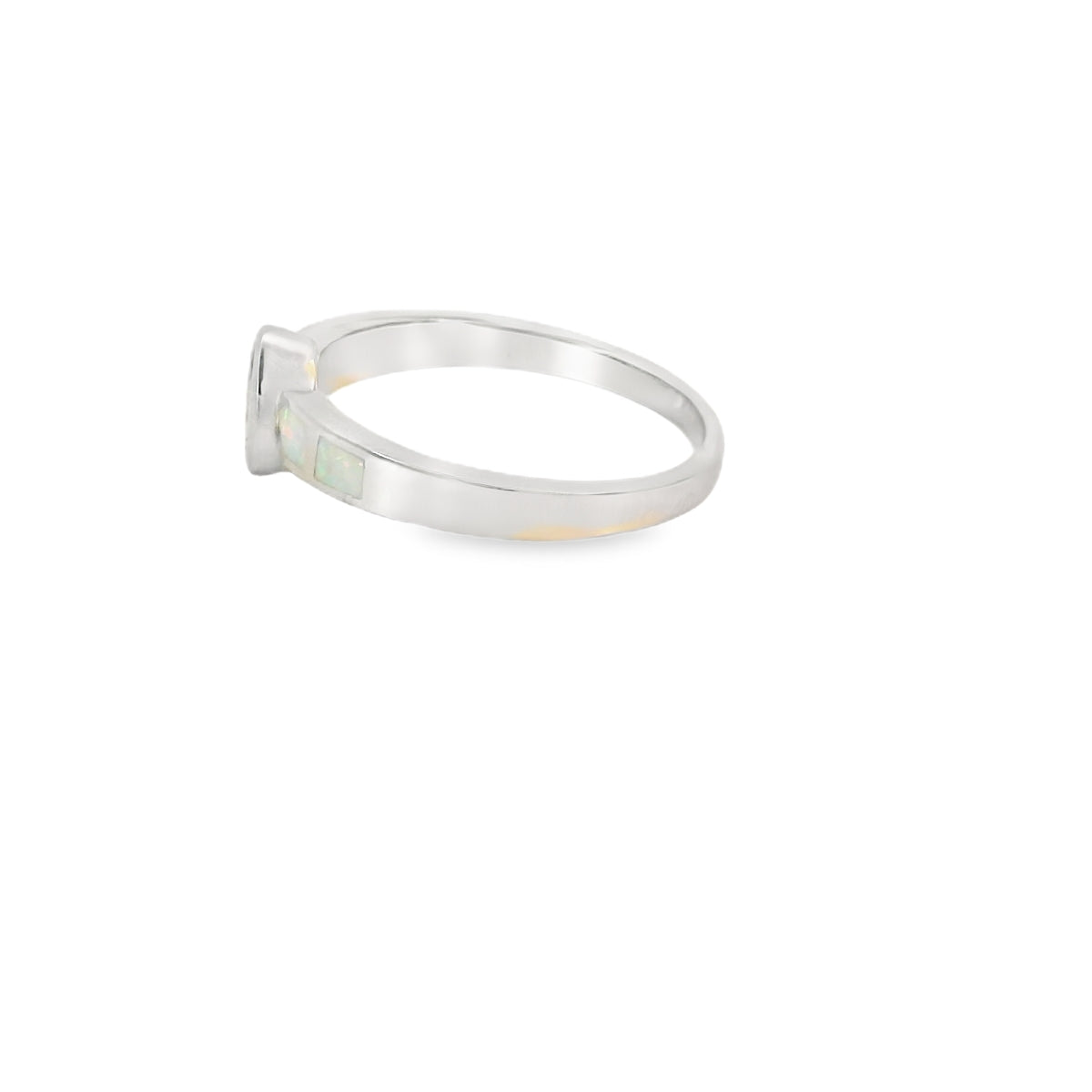 White Lab Opal Purple Tear Drop Cubic Zirconia Ring