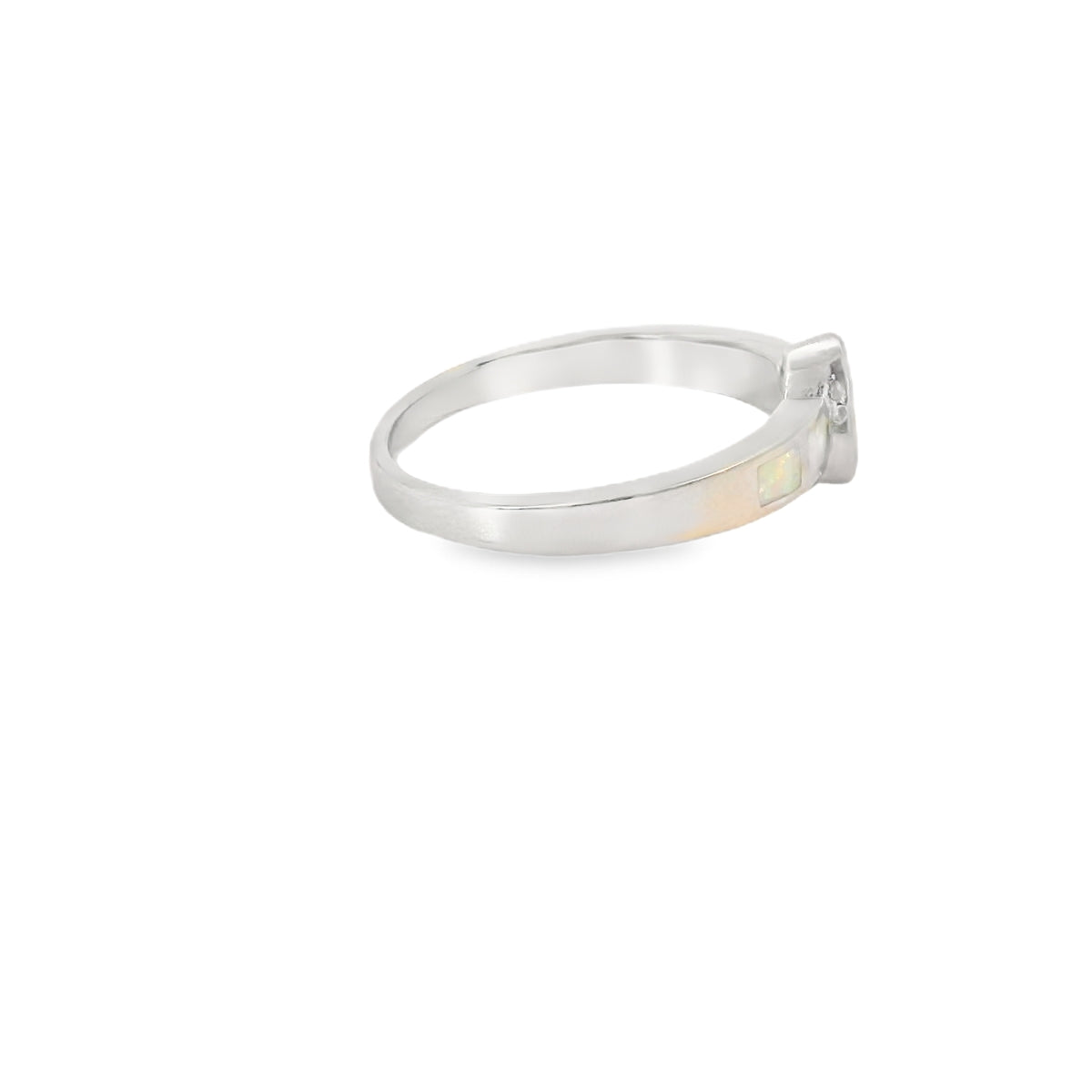 White Lab Opal Purple Tear Drop Cubic Zirconia Ring
