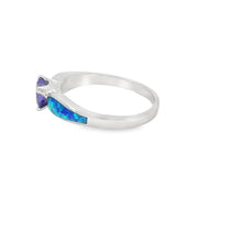 Load image into Gallery viewer, Blue Lab Opal 6x6mm Purple Cubic Zirconia Ring