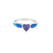Load image into Gallery viewer, Blue Lab Opal 6x6mm Purple Cubic Zirconia Ring