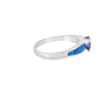 Load image into Gallery viewer, Blue Lab Opal 6x6mm Purple Cubic Zirconia Ring