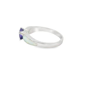 White Lab Opal 6x6mm Purple Cubic Zirconia Heart Ring