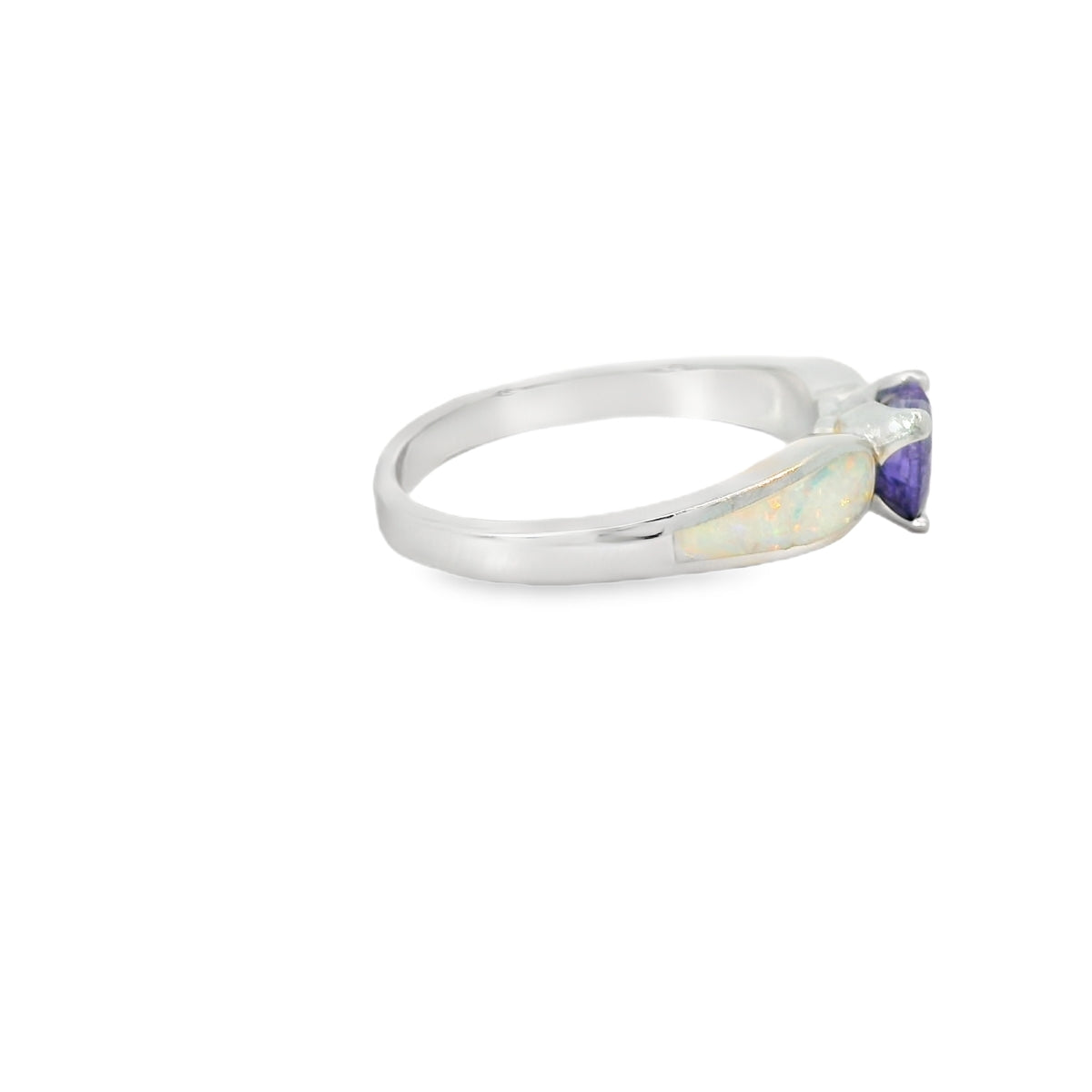White Lab Opal 6x6mm Purple Cubic Zirconia Heart Ring