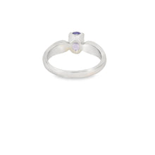 Load image into Gallery viewer, Blue Lab Opal 8x6mm Oval Purple Cubic Zirconia Ring