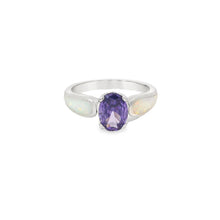 Load image into Gallery viewer, White Lab Opal 8x6mm Oval Purple Cubic Zirconia Ring
