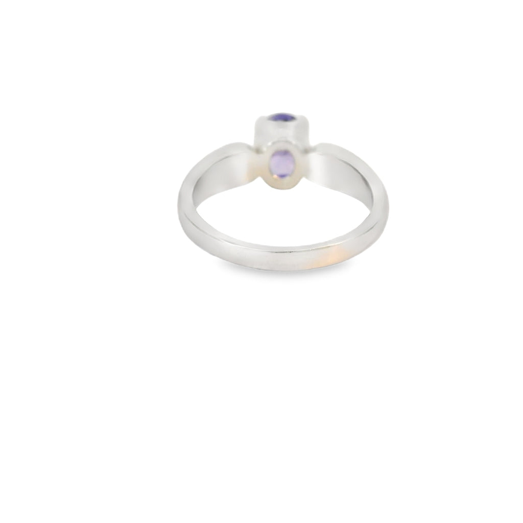 White Lab Opal 8x6mm Oval Purple Cubic Zirconia Ring