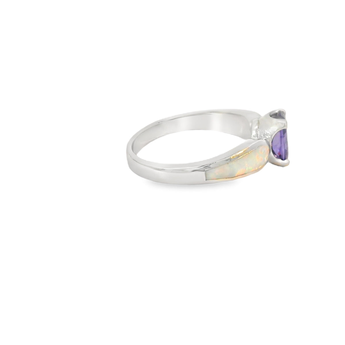 White Lab Opal 8x6mm Oval Purple Cubic Zirconia Ring