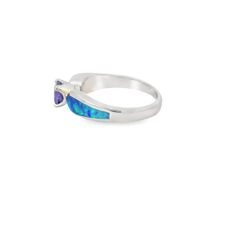 Blue Lab Opal 5mm Round Purple Cubic Zirconia Ring