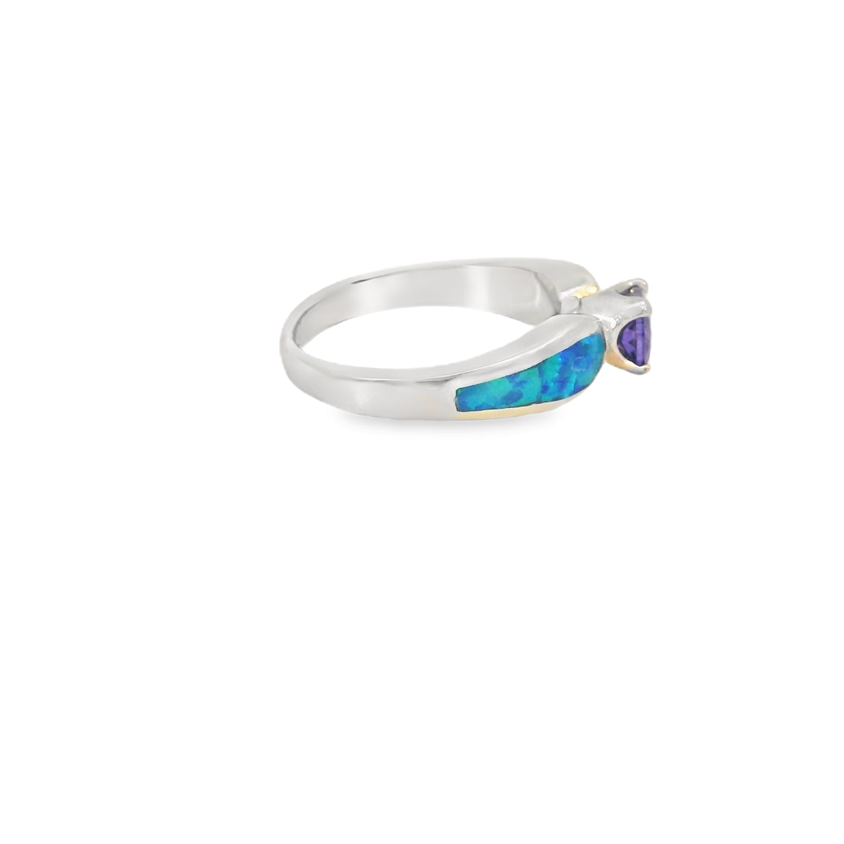 Blue Lab Opal 5mm Round Purple Cubic Zirconia Ring