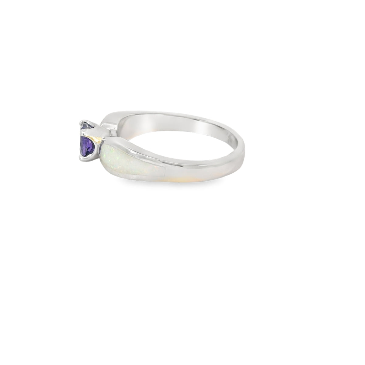 White Lab Opal 5mm Purple Round Cubic Zirconia Ring
