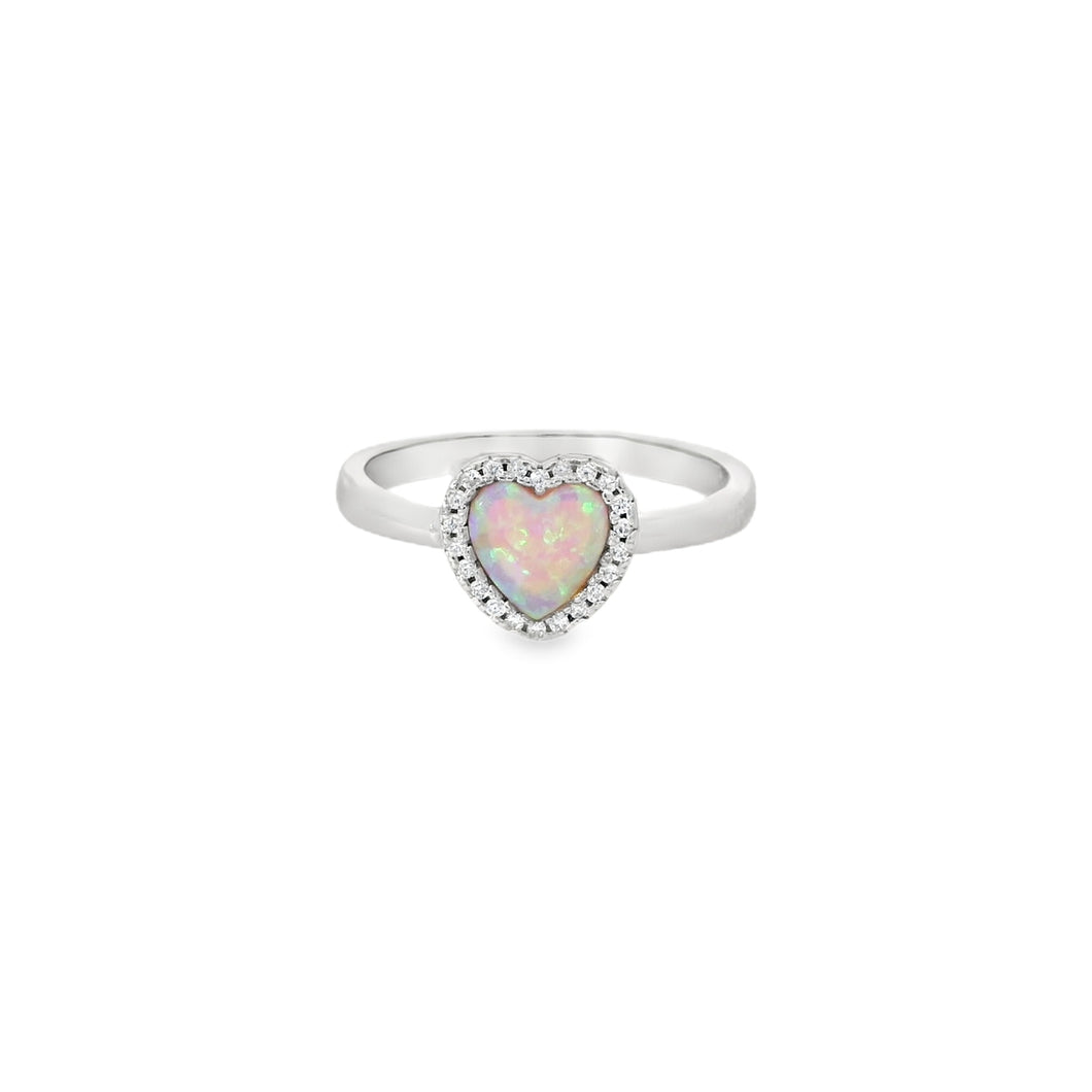 Blue lab opal 7x7mm heart cubic zirconia sterling silver