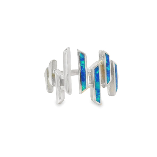 Geometric Blue Lab Opal Sterling Silver Ring