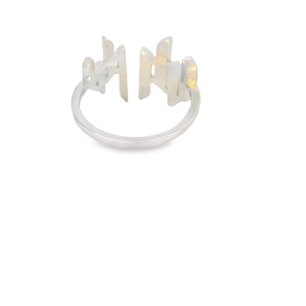 Geometric White Lab Opal Sterling Silver Ring
