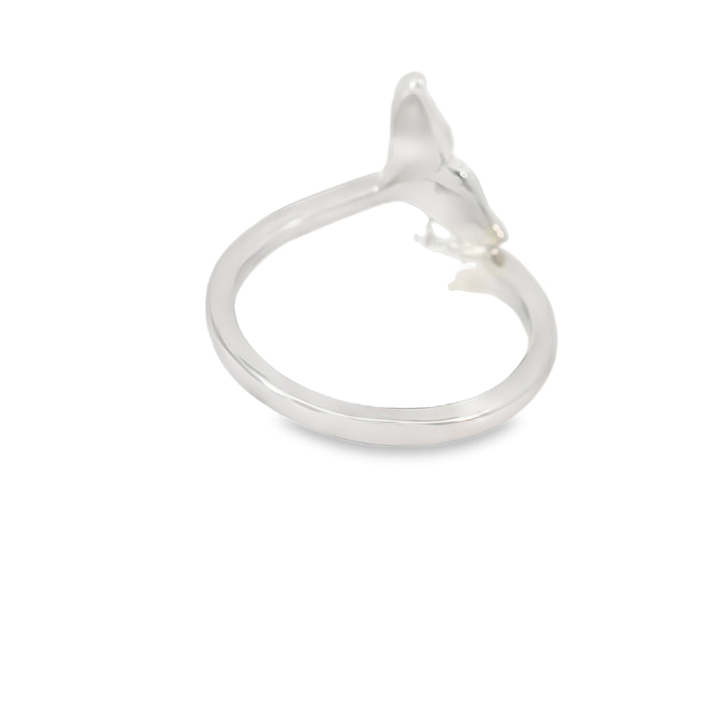 Blue lab opal dolphin sterling silver ring
