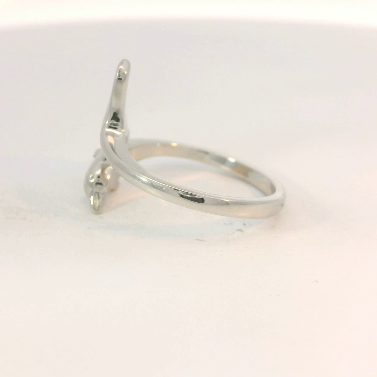 White lab opal dolphin sterling silver ring