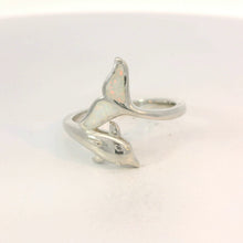 Load image into Gallery viewer, White lab opal dolphin sterling silver ring