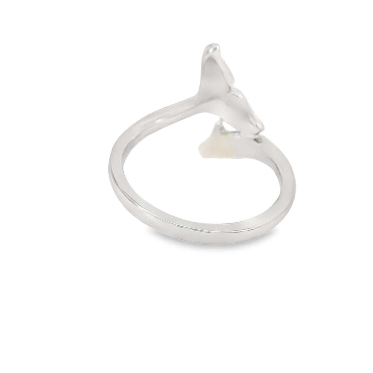 White lab opal dolphin sterling silver ring
