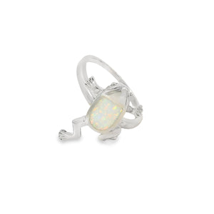 White lab opal frog sterling silver ring