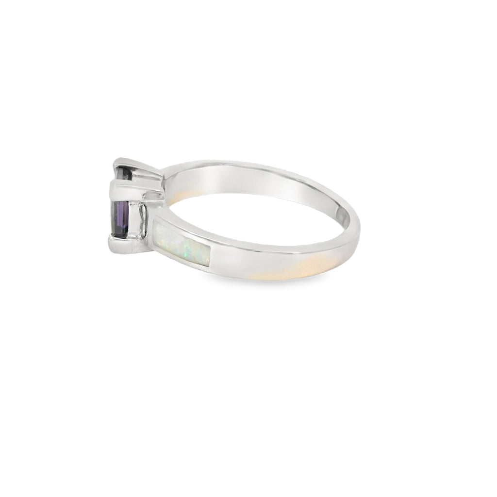 White Lab Opal Purple Cubic Zirconia Ring