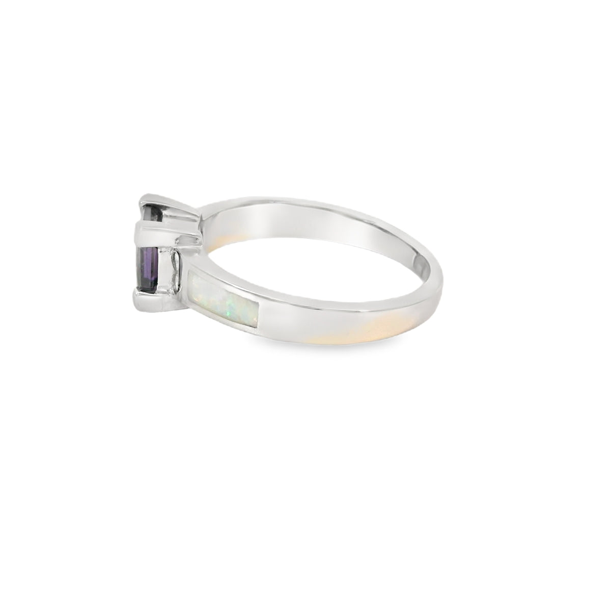 White Lab Opal Purple Cubic Zirconia Ring