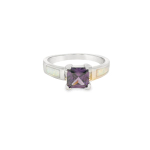 White Lab Opal Purple Cubic Zirconia Ring