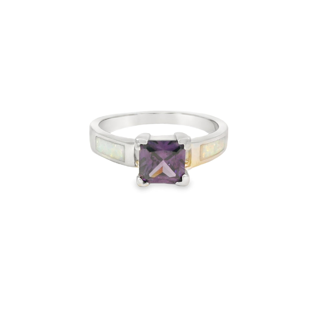 White Lab Opal Purple Cubic Zirconia Ring