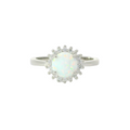 White opal sterling silver ring with cubic zirconia