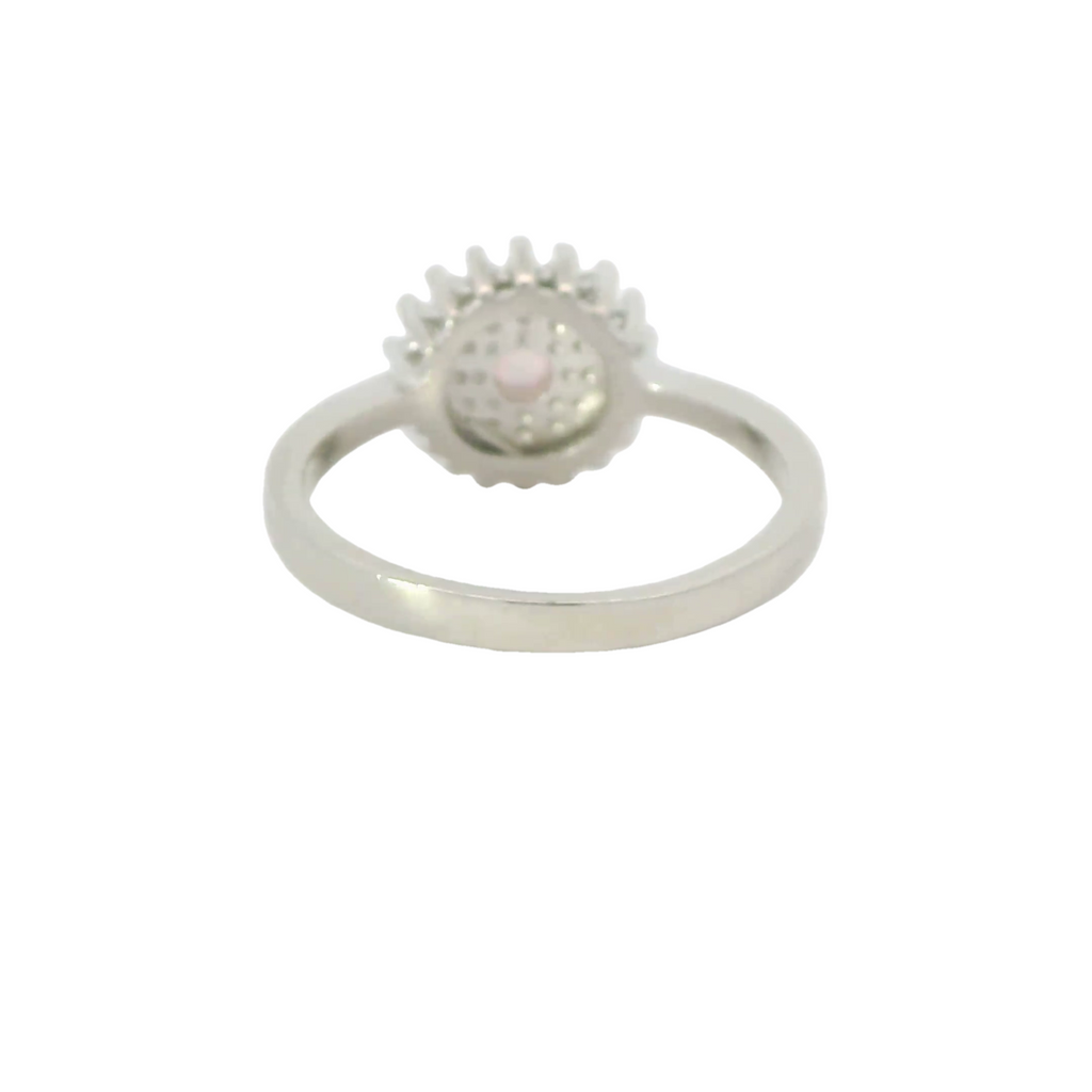 White opal sterling silver ring with cubic zirconia