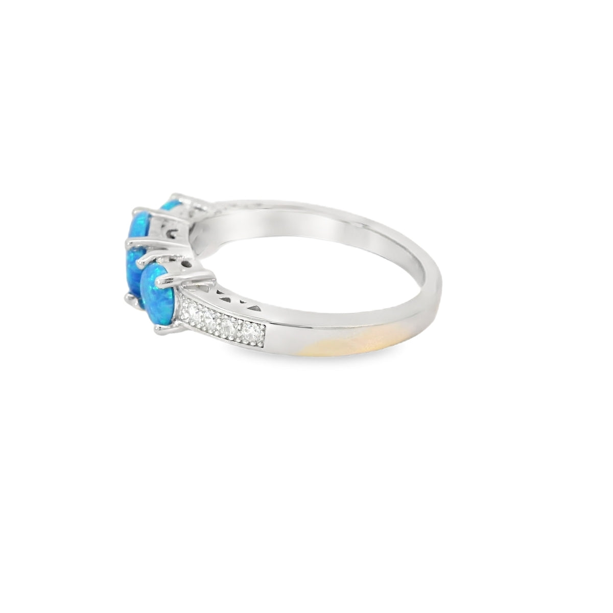 Blue Lab Opal Cubic Zirconia Sterling Silver Ring